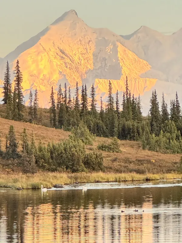 Alpenglow over the mountains at sunset